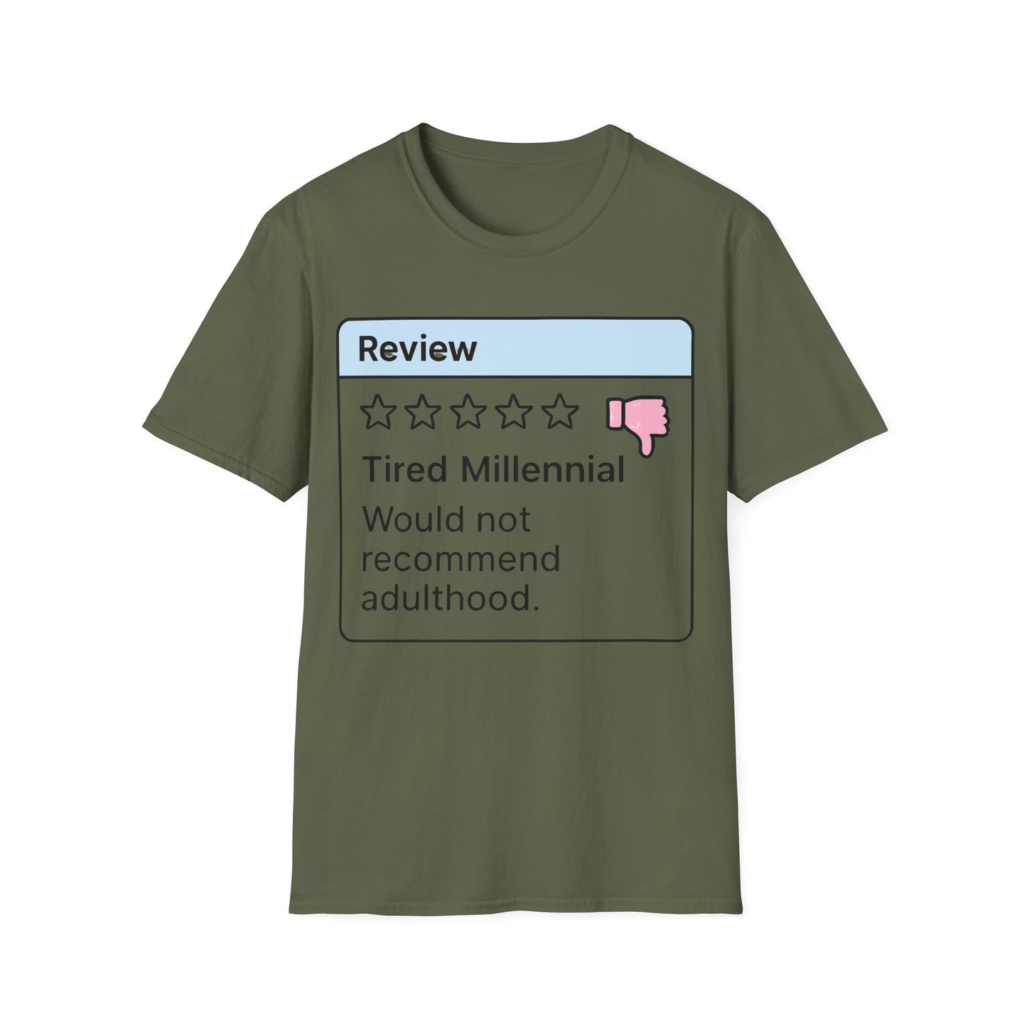 tired millenial with low review on adulthood.