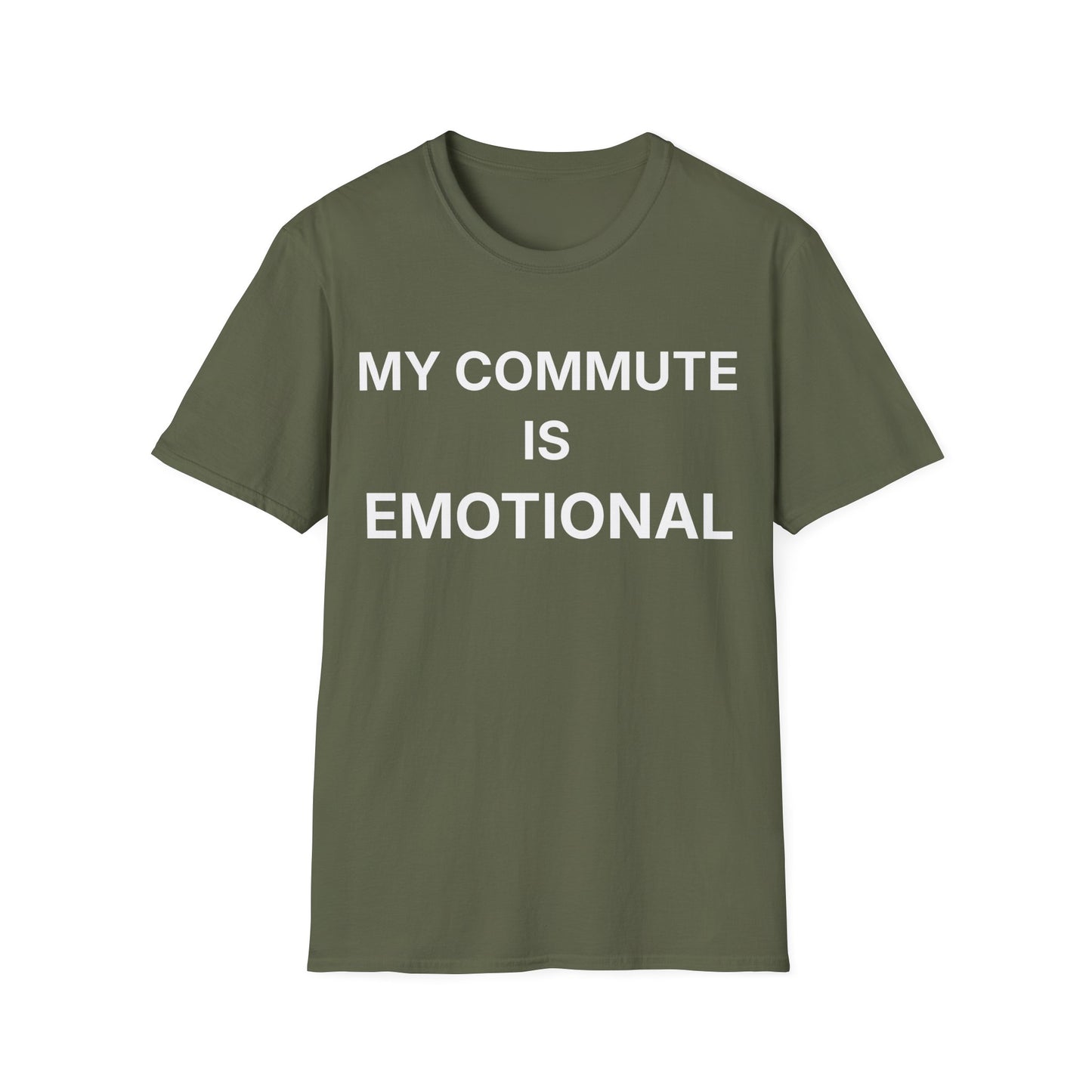 Sport Grey commute humor t-shirt reading "MY COMMUTE IS EMOTIONAL"