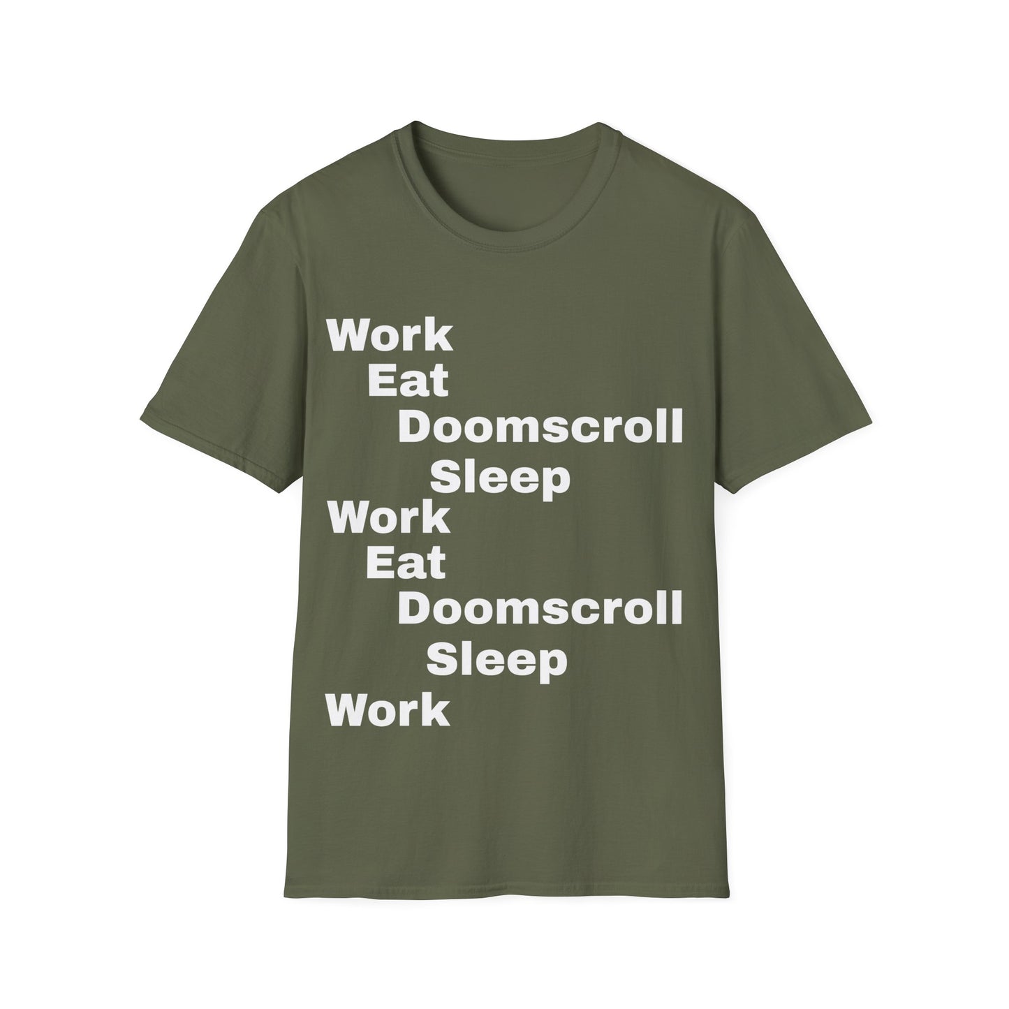 Work Eat Doomscroll Sleep.   A Steady Loop Of Work Burnout.